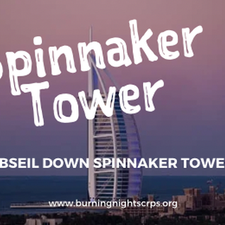 Spinnaker Tower with white text overlay