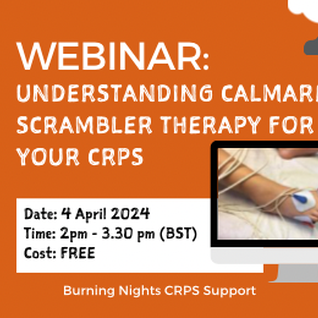 Orange background with white text Webinar: Understanding Calmare Scrambler Therapy for CRPS