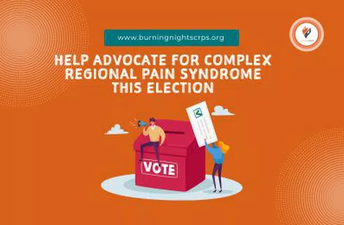 Orange background with a red box with the word vote on it