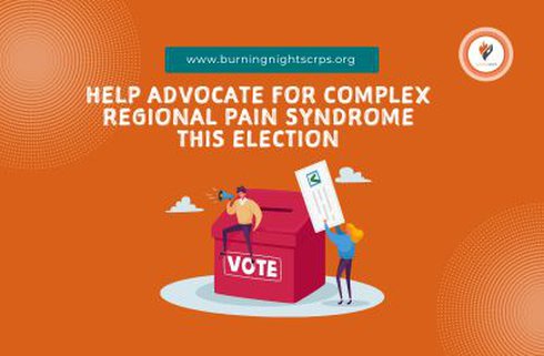 Orange background with a red box with the word vote on it