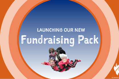 Sky Diving Image, text "Launching Our new Fundraising Pack"