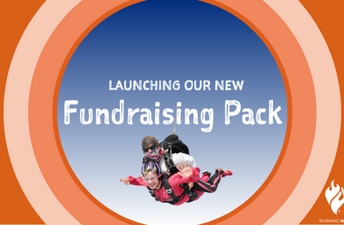 Sky Diving Image, text "Launching Our new Fundraising Pack"