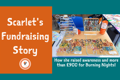 Image of fundraiser Scarlet's craft sales table, filled with homemade bracelets, cards and decorations!