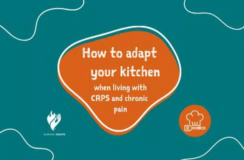 White text on an orange background 'How to adapt your kitchen when living with CRPS and chronic pain'