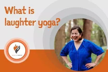 What is laughter yoga? Burning Nights CRPS Support. Image of laughing woman and Burning Nights CRPS Support logo..