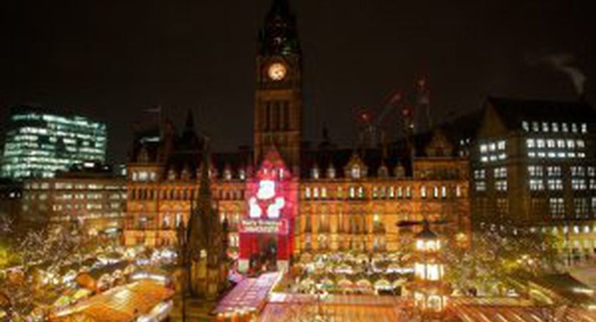 Manchester Town Hall turned orange on 23 November 2015