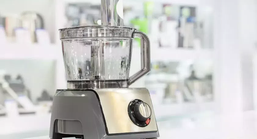 a food processor on a kitchen worktop