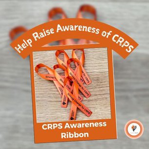 Ornage ribbon folded over with black text