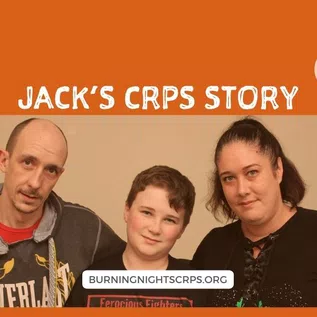 Jack's CRPS Story | Man with balding head on the left, small young boy with brown hair in the middle and a woman on the right with dark hair. All wearing dark t-shirts